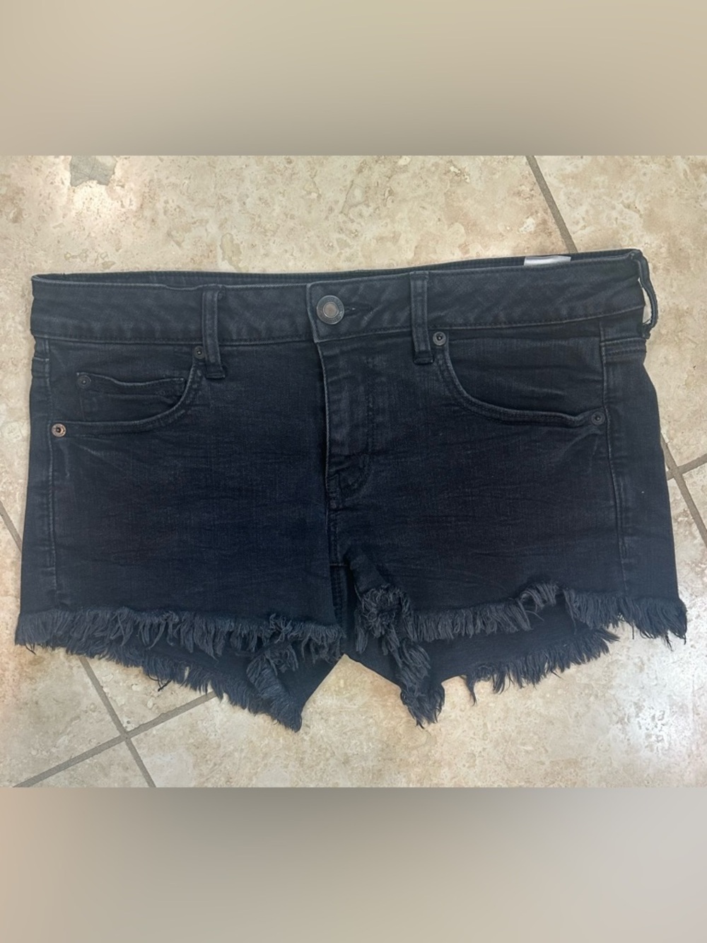 American Eagle Black Size 12 Frayed Hem Denim Shorts